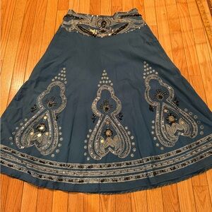 Chic Beaded Bohemian Teal A-Line Skirt